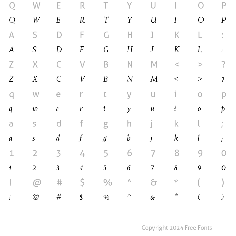 Character Map of WeissAntiquaEF Ita Regular