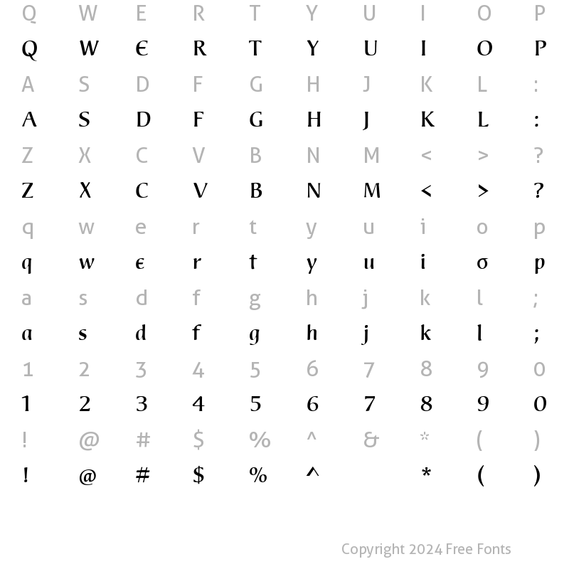 Character Map of Welcome Y2 Regular