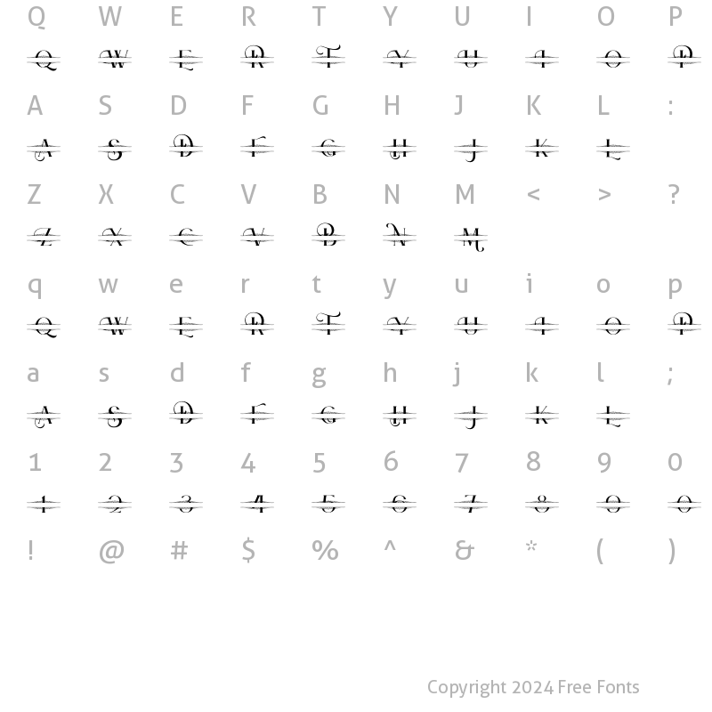 Character Map of Welington Monogram Regular