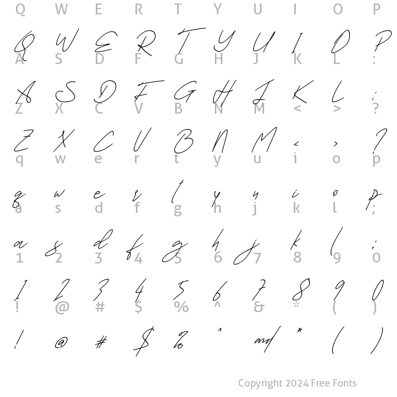 Character Map of Welldone Italic