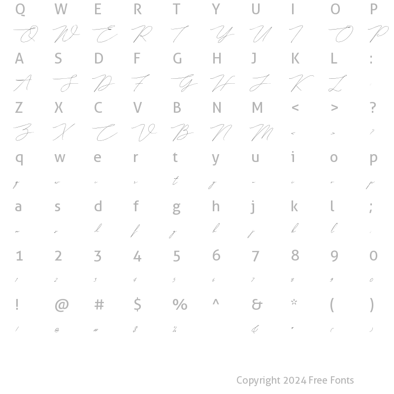 Character Map of Welliams Regular