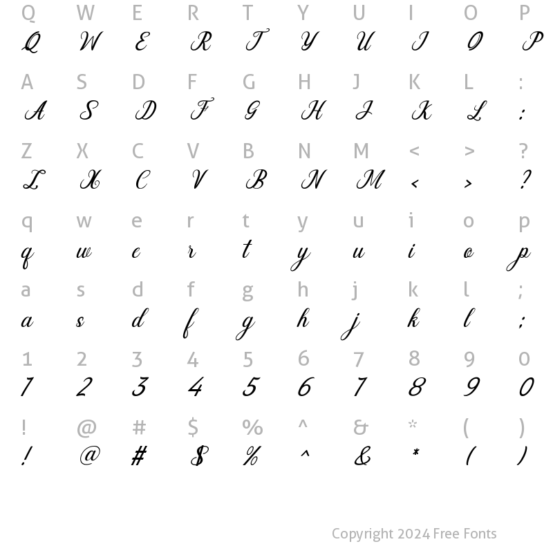 Character Map of Welliana Italic Regular