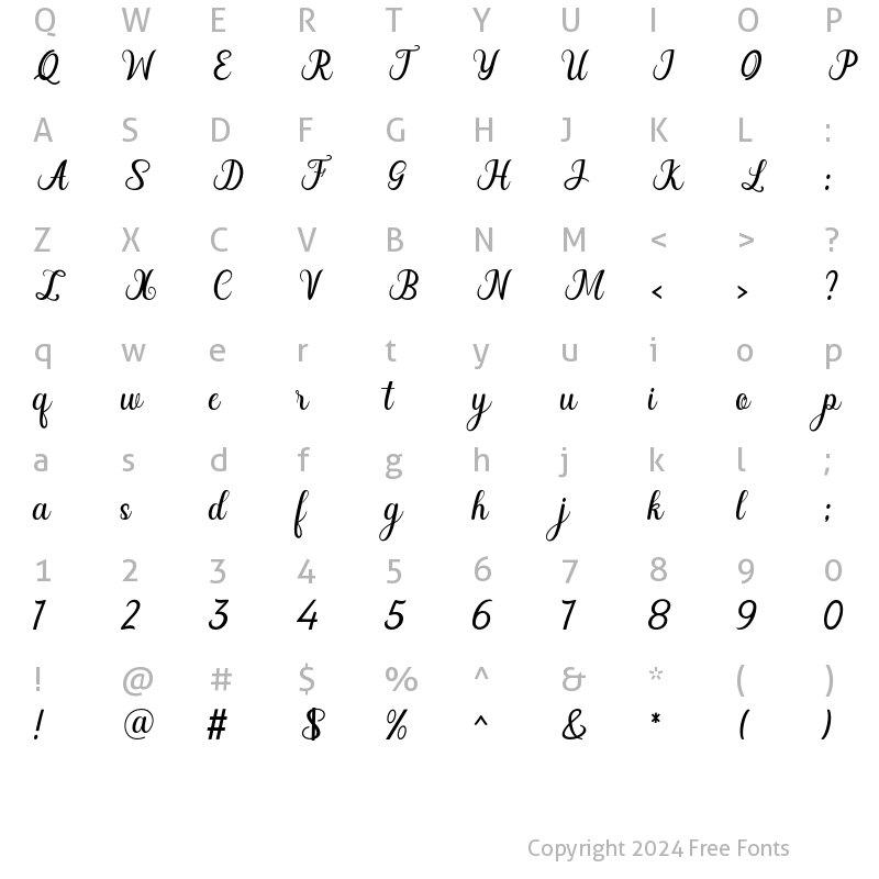 Character Map of Welliana Regular