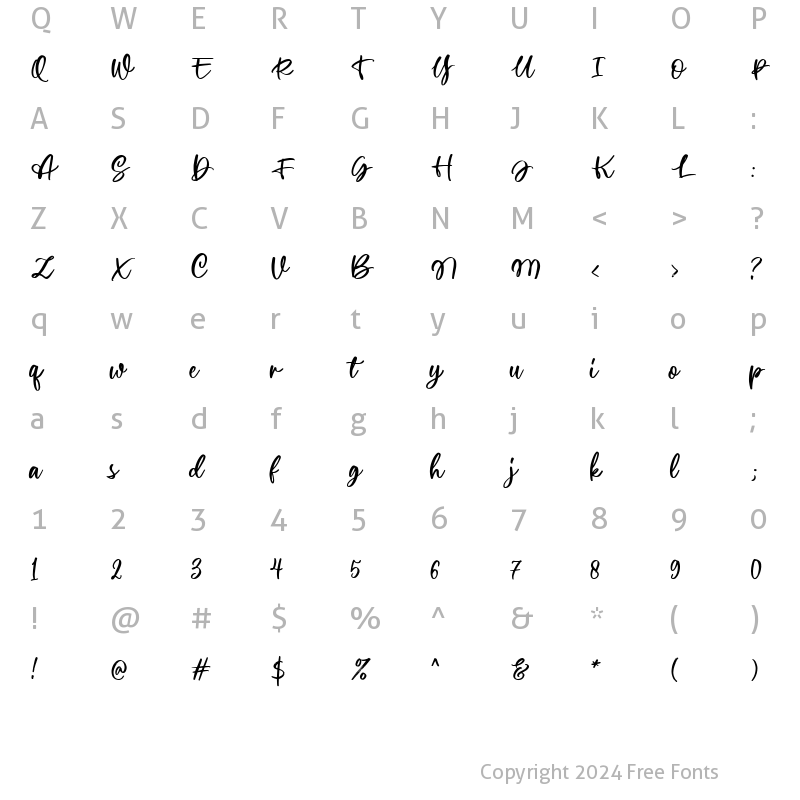 Character Map of Wellytonia Script