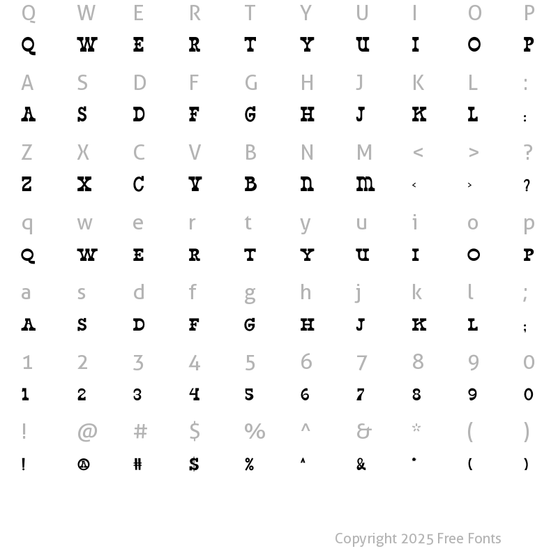 Character Map of West Yard Regular