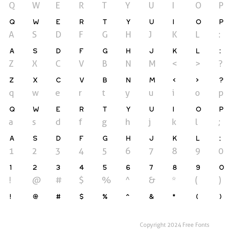 Character Map of Westmount Extra Light