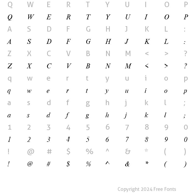 Character Map of WestTimesSSK Italic