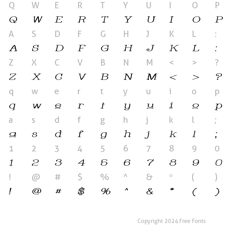 Character Map of Whackadoo Upper Wide Italic