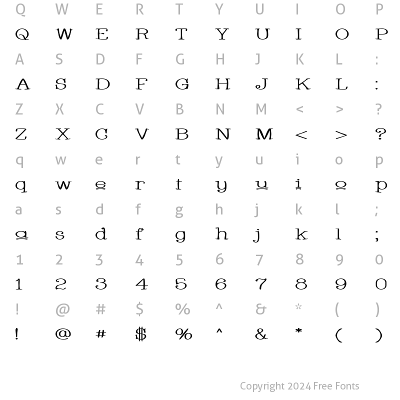 Character Map of Whackadoo Upper Wide Regular