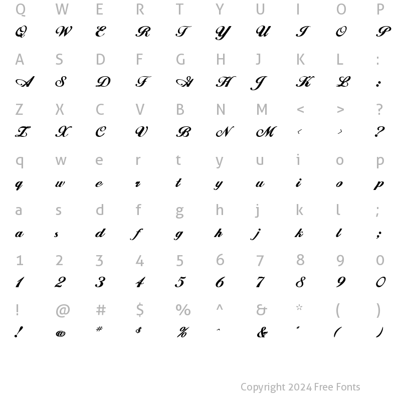 Character Map of Whimsi Script SSK Bold