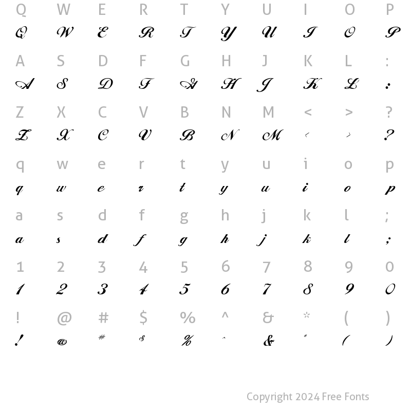 Character Map of Whimsi Script SSK Regular