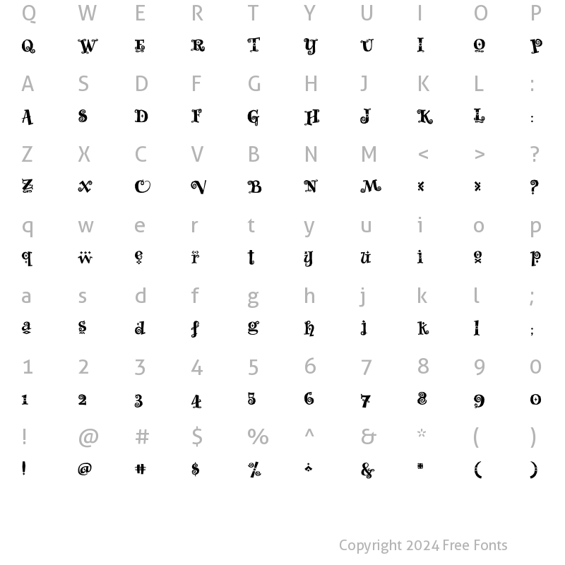 Character Map of WhimsyBaroqueICG Heavy Regular