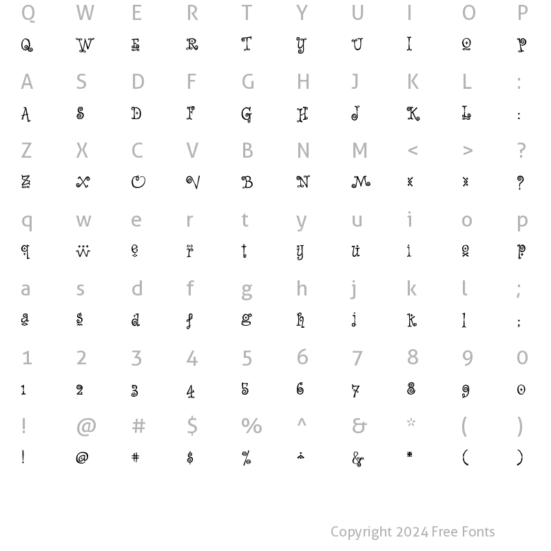 Character Map of WhimsyBaroqueICG Regular