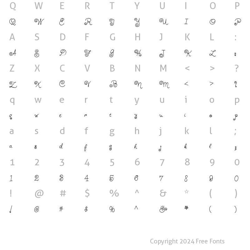 Character Map of Whirled Peas NF Regular