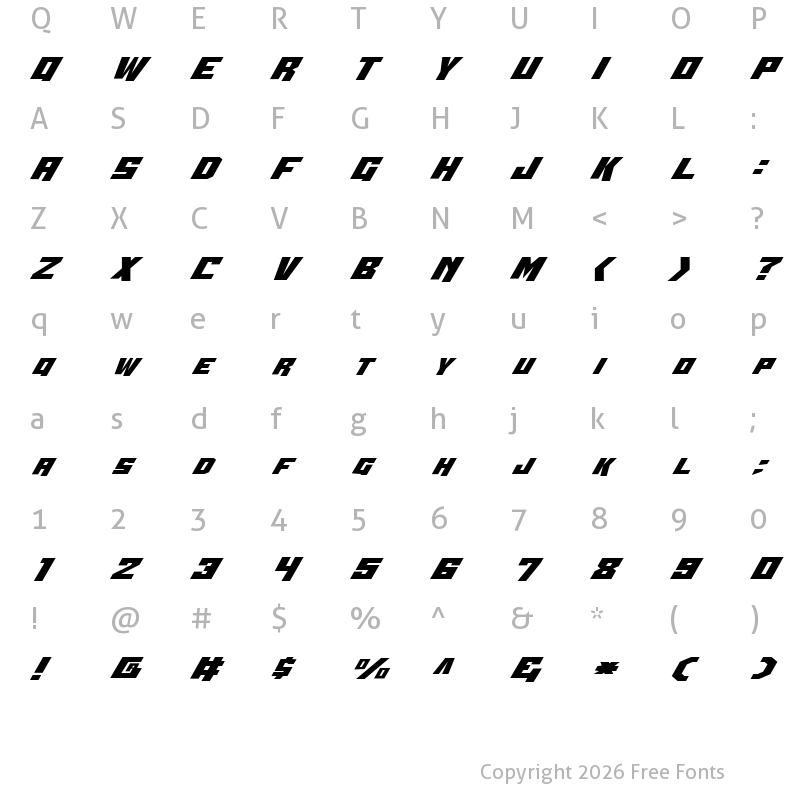 Character Map of Whiskey Bravo Victor Ex Ex