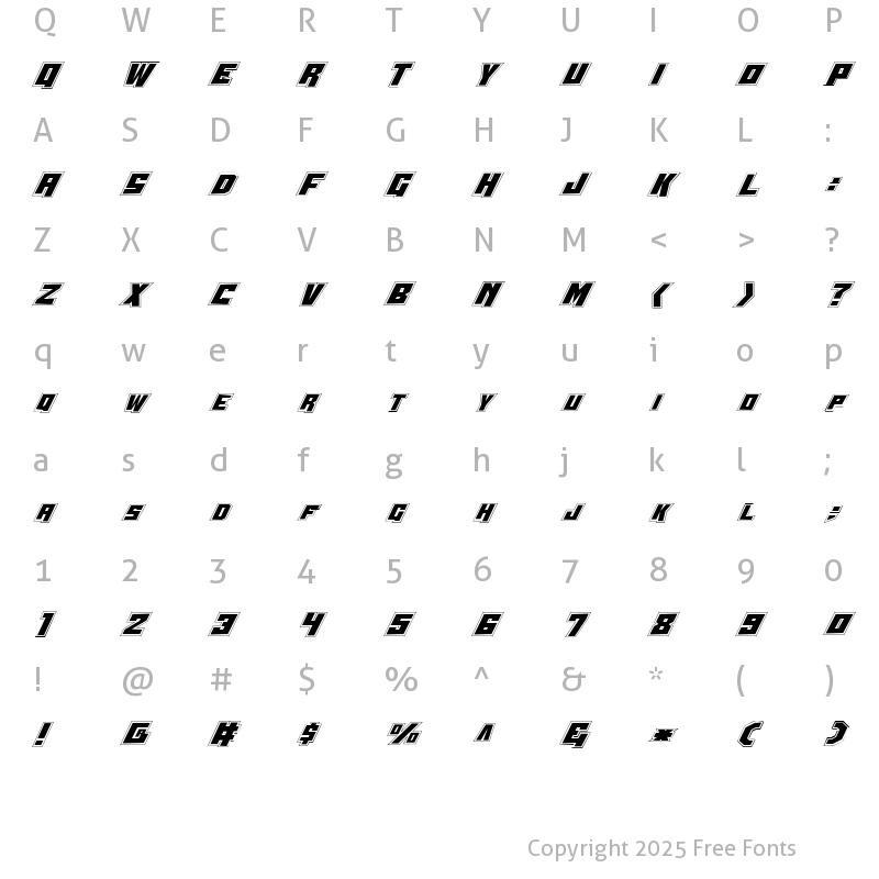 Character Map of Whiskey Bravo Victor Pro Pro