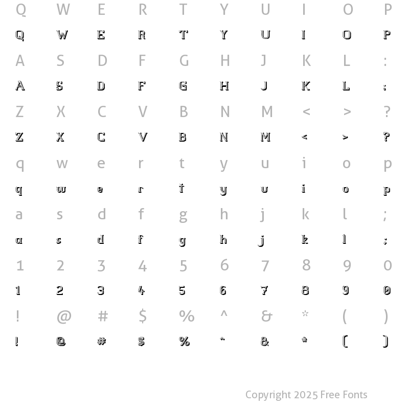 Character Map of White Line Fever 3D 1.00 Regular