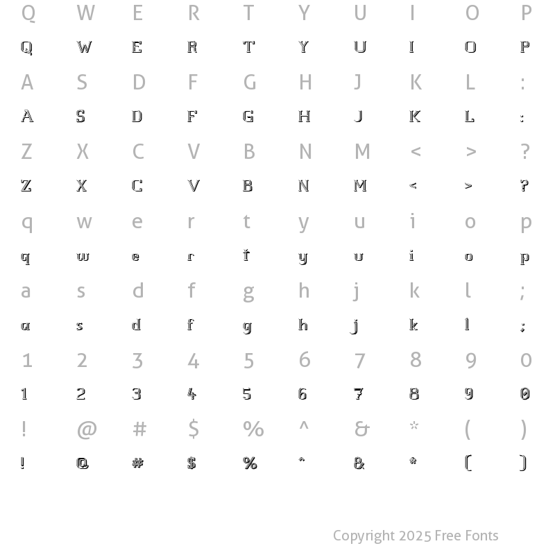 Character Map of White Line Fever Light 3d 1.00 Regular