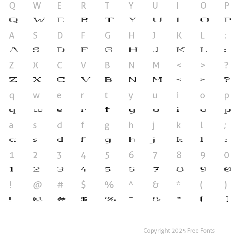 Character Map of White Line Rolled Regular