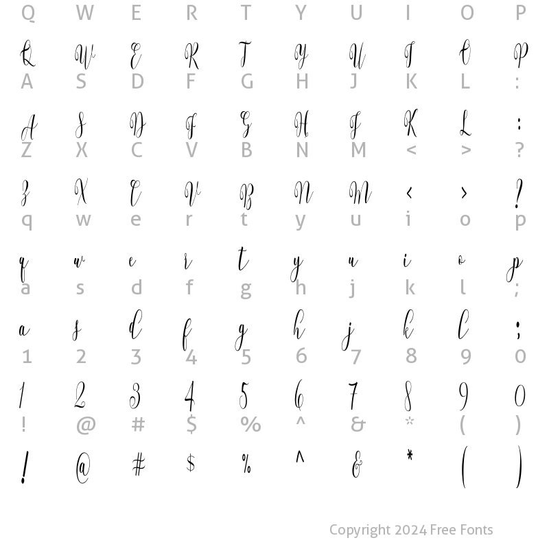 Character Map of Whitelya Script Regular