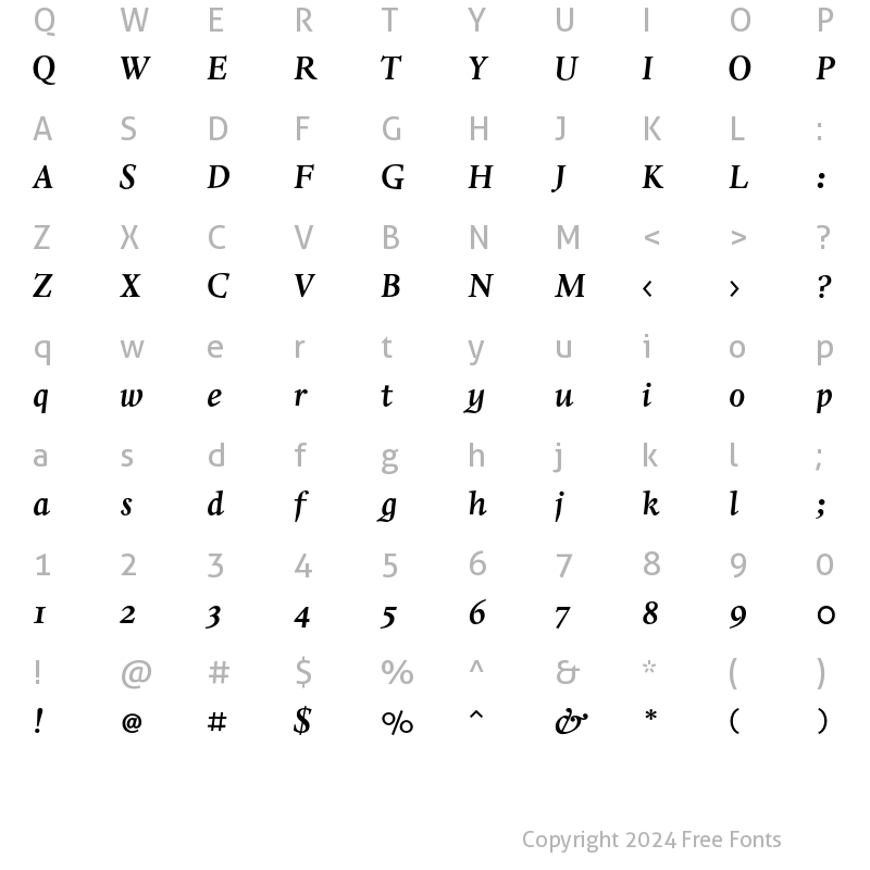 Character Map of Whitenights LT Std BoldIt