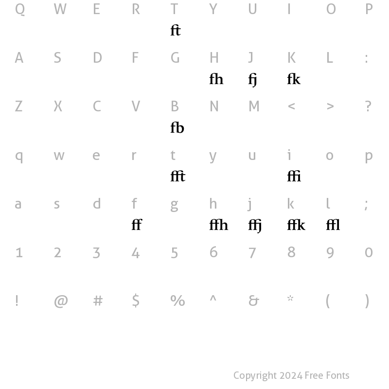 Character Map of Whitenights LT Std BoldLigatures