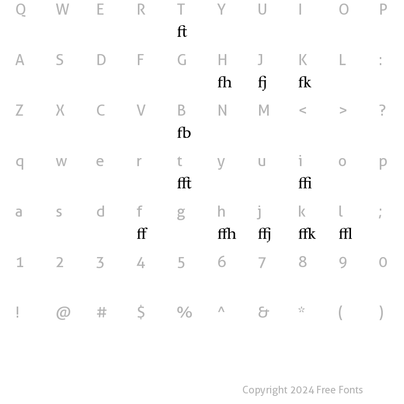 Character Map of Whitenights LT Std RegularLigatures