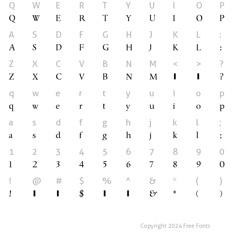 Character Map of Whitenights LT Std Titling