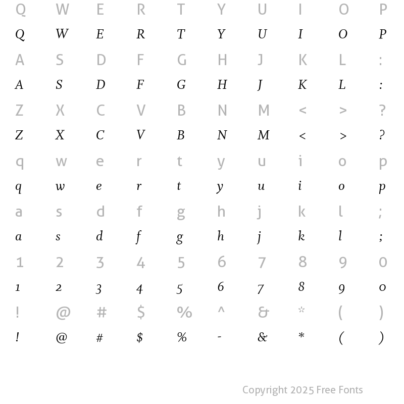 Character Map of Whitman-ItalicOsF Regular