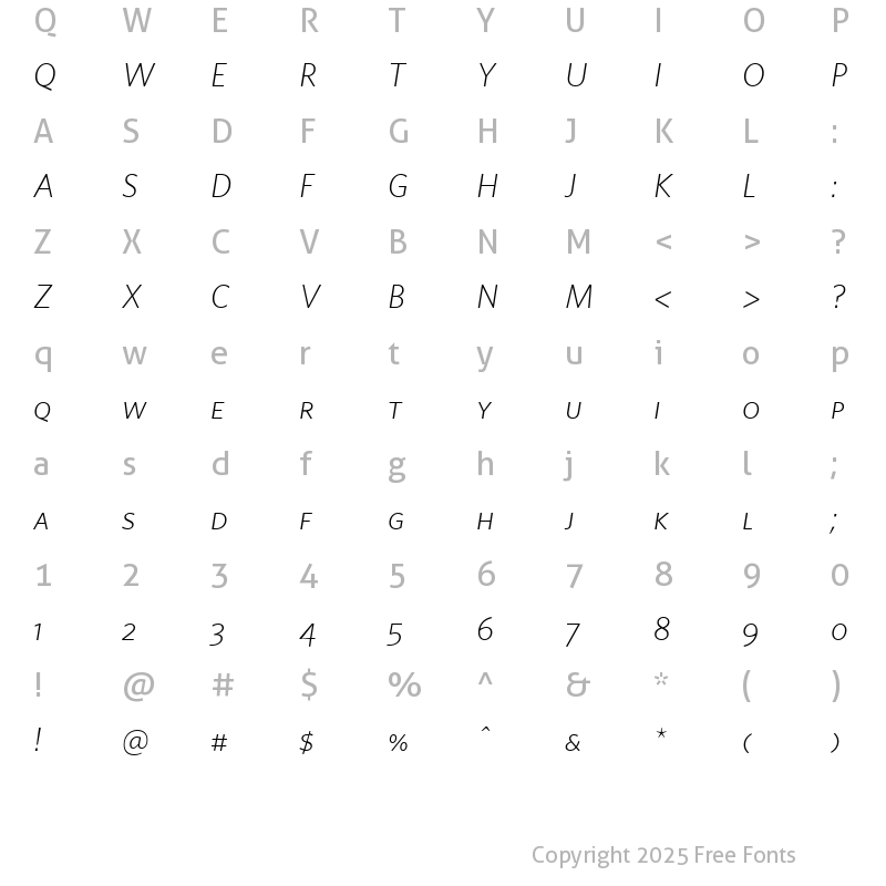 Character Map of Whitney-Light SC Italic