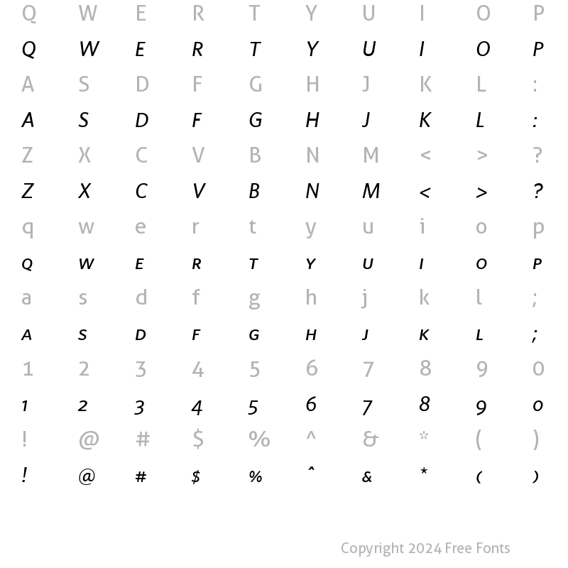 Character Map of Whitney-Medium SC Italic