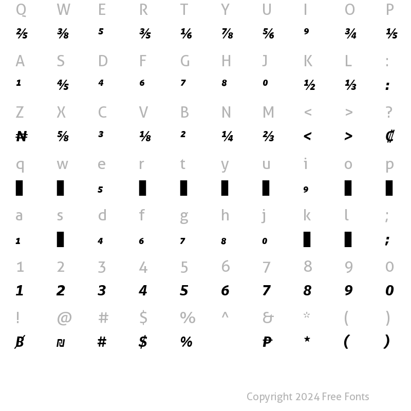 Character Map of Whitney Numeric - Bold Italic