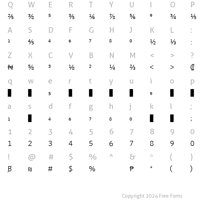 Character Map of Whitney Numeric - Book Regular