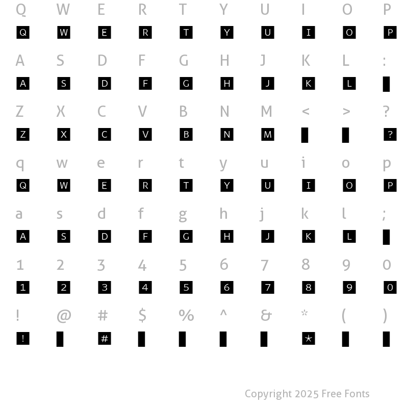 Character Map of WhitneyIndexBlack-Square-Light1 Regular