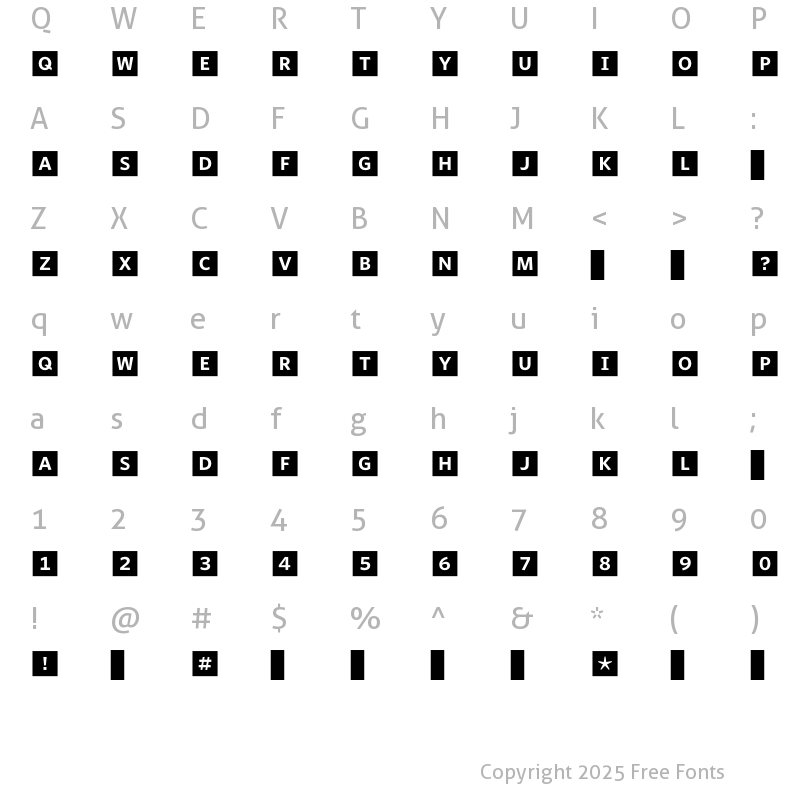 Character Map of WhitneyIndexBlack SquareBd Regular