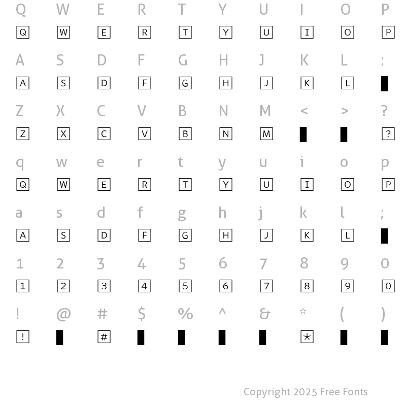 Character Map of WhitneyIndexWhite-Square-Light1 Regular