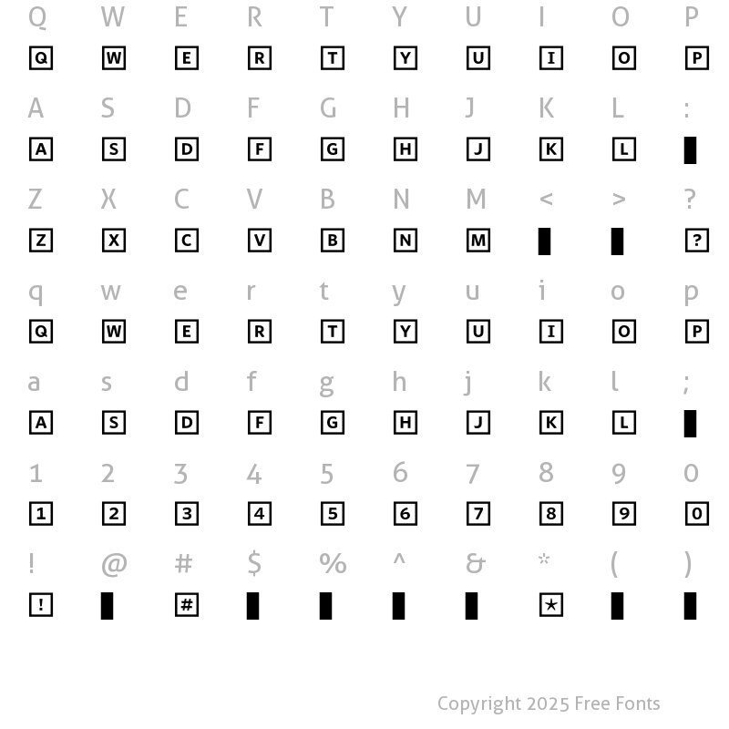 Character Map of WhitneyIndexWhite SquareBd Regular