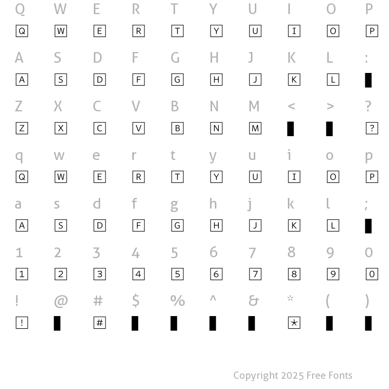 Character Map of WhitneyIndexWhite SquareLt1 Regular