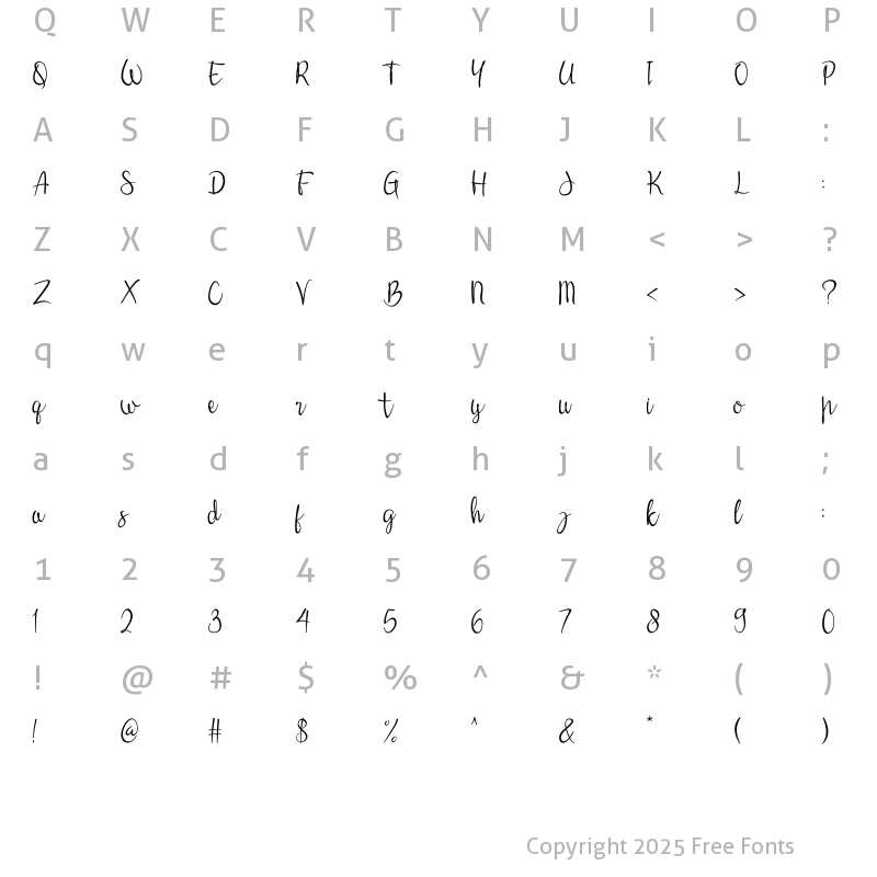 Character Map of widaningsih Regular