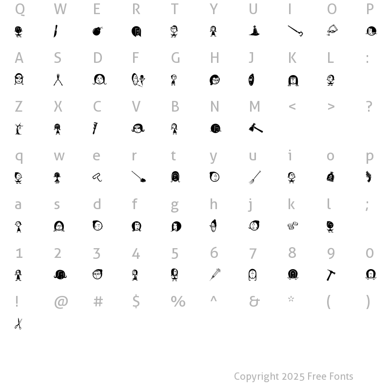 Character Map of Widows Regular