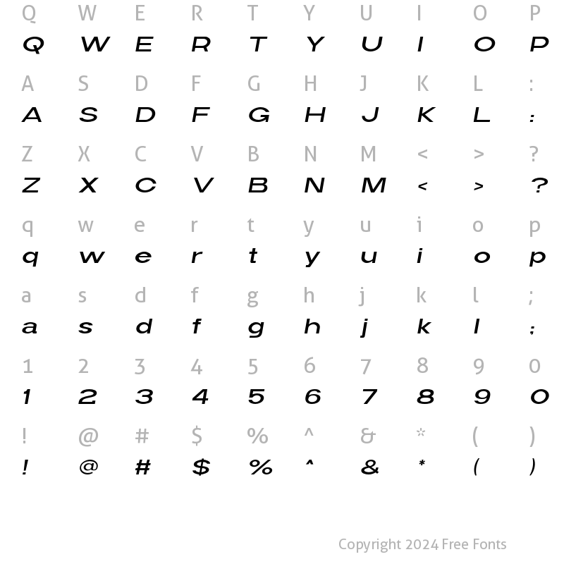 Character Map of Widy Extra Light Italic