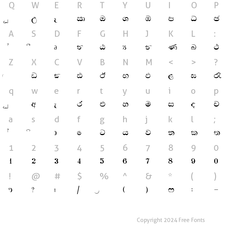 Character Map of Wije 1 Std. Letters Wije 1 Std. Letters.