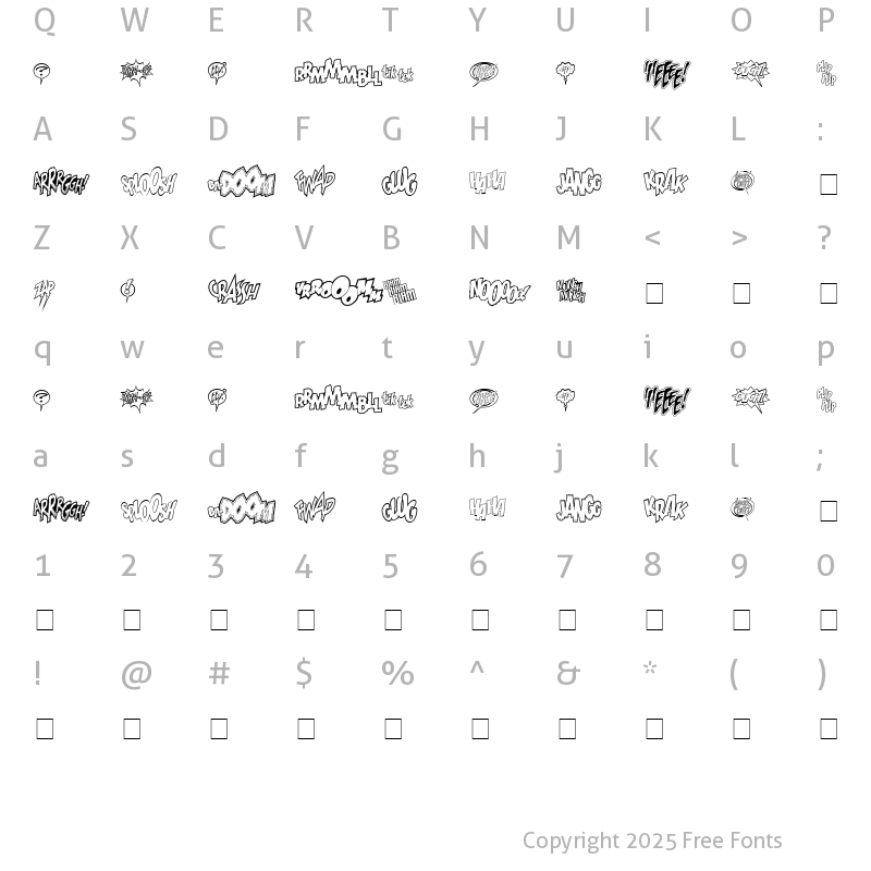 Character Map of Wild And CrazySFX Medium