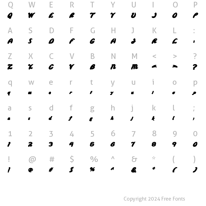 Character Map of Wild Ride Back Fill Regular