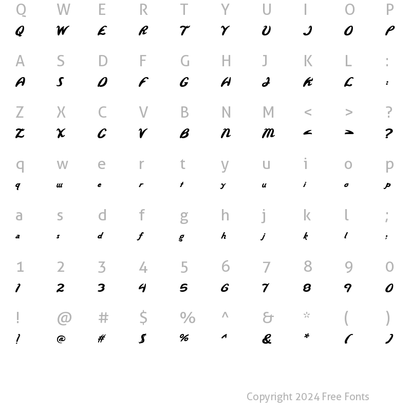 Character Map of Wild Ride Regular