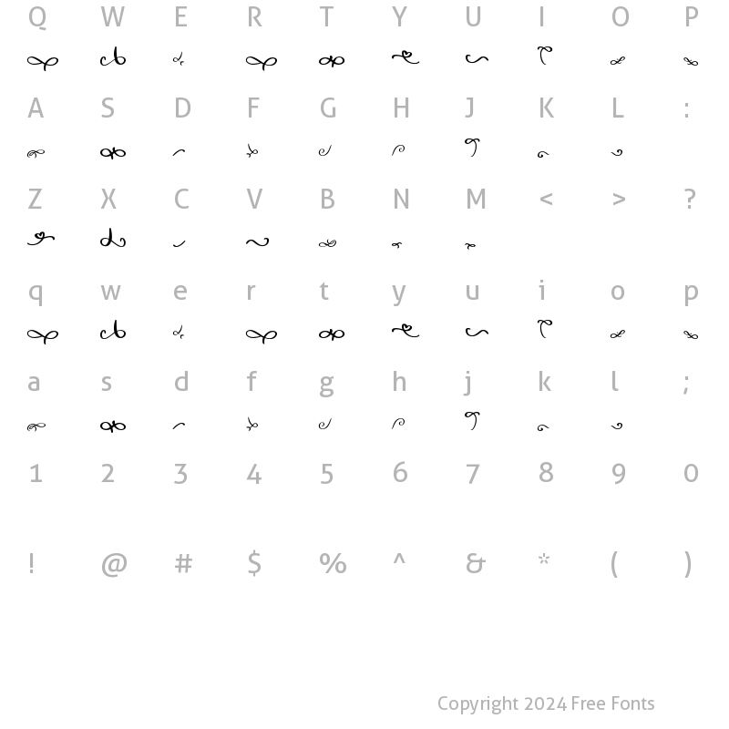 Character Map of Wild  Romance swash Regular