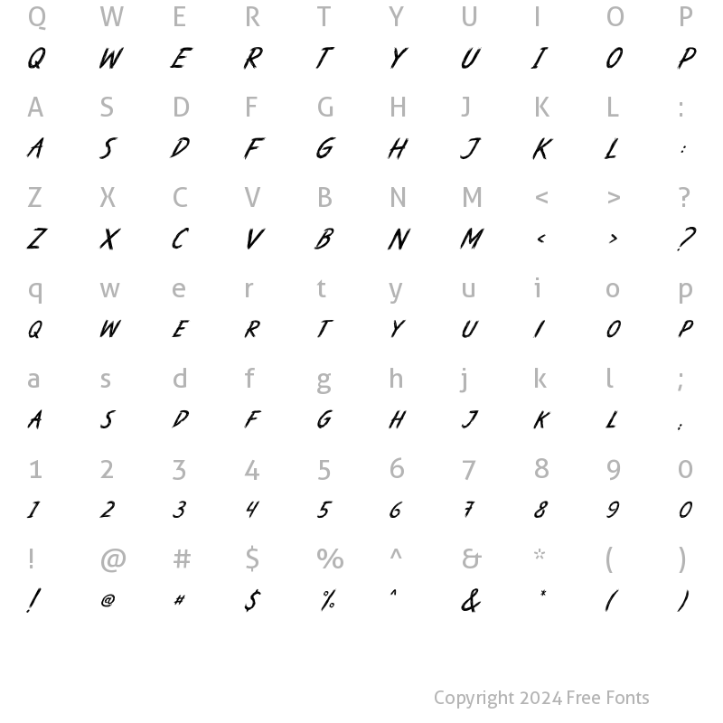 Character Map of Wild Strokes Regular