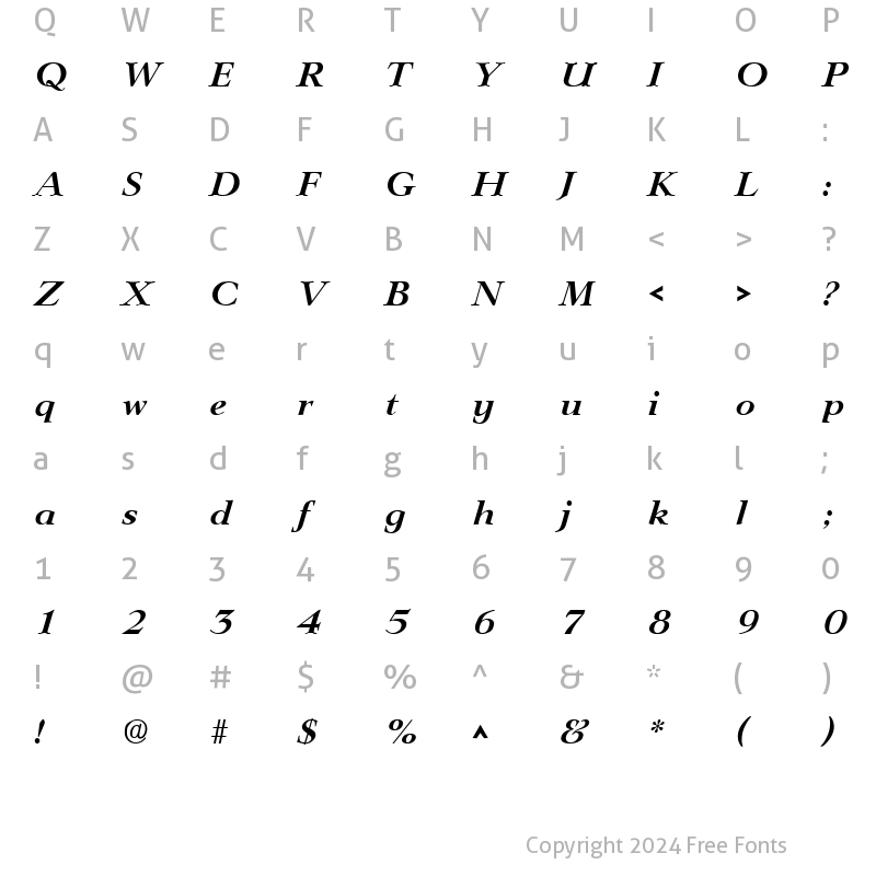 Character Map of Wild Wood SF Bold Italic