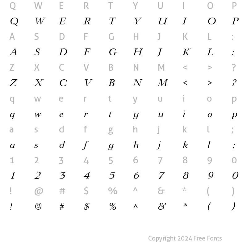 Character Map of Wild Wood SF Italic