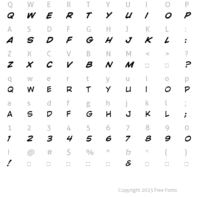 Character Map of WildAndCrazy RomanItalic